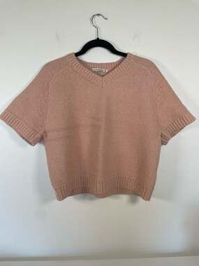 Abercrombie & Fitch Cotton Pink V-Neck Short Sleeve Textured Knit Sweater Sz M